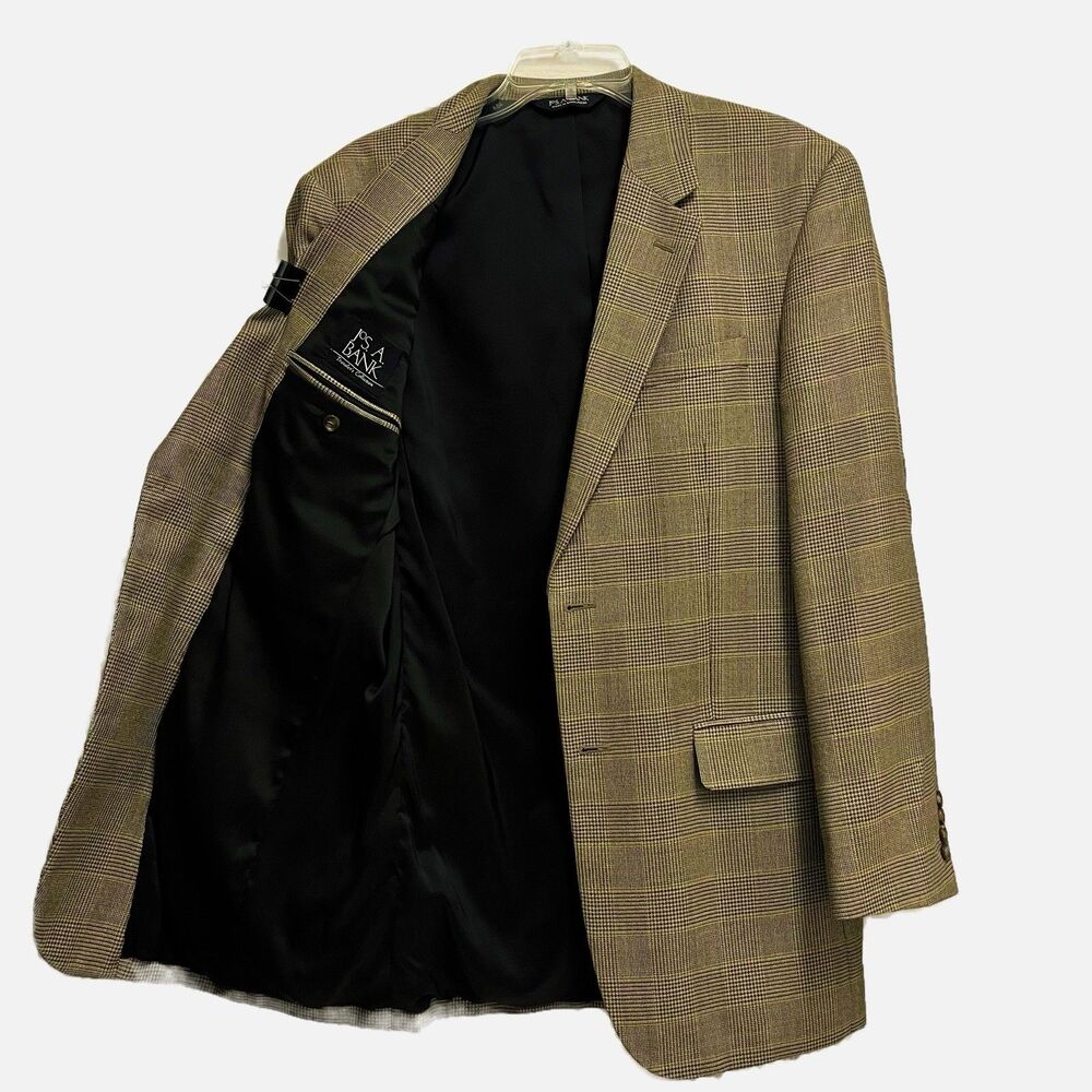 Jos. A. Bank Silk/Wool Blend Brown Glen Plaid Blazer/Sport Coat Size 40L